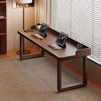 DISHI Bureau long en bois massif de style nordique, tout en bois massif, salon, grande table à plateau, table de bureau double, table d'étude pour étudiants