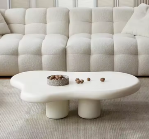 Ensemble de tables basses modernes en forme de nuage ondulé blanc crème, design minimaliste carré pour le salon - Product Image 2
