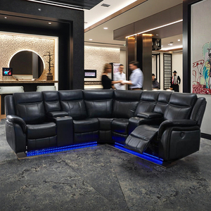 Conjunto de sofá reclinable eléctrico clásico en forma de L, de cuero ecológico, para sala de estar. - Product Image 6