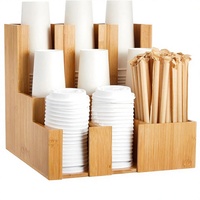 Distributeur de couvercles de tasses à café en bambou, organisateur de condiments à 9 compartiments, pour la maison/le bar, utilisation pour les boissons, 13''L x 13''W