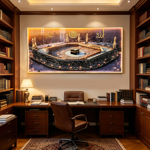 Wholesale Custom Kaaba Panoramic View Islamic Wall Art LED Muslim Home Decoration UV Proof Framed Crystal porcelain painting - Product Image 5
