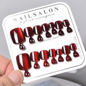 Puntas de <span class=keywords><strong>Uñas</strong></span> Postizas Color Rojo Vino Blanco, Puntas de <span class=keywords><strong>Uñas</strong></span> Desmontables, Arte de <span class=keywords><strong>Uñas</strong></span> Desmontable, Rojo Cereza - Product Image 4