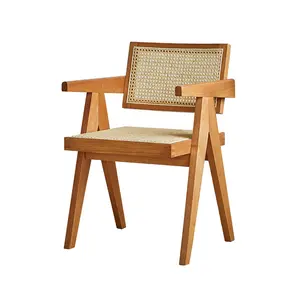 Chaise de salle à manger en rotin de style wabi-sabi ménage dossier en bois massif fauteuil en rondins chaise chandigarh chaise en rotin simple