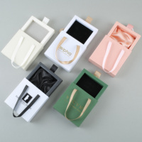Boîte à bijoux écologique personnalisée avec logo, tiroir coulissant, poignée en ruban, sac cadeau, emballage pour bijoux, collier, bague