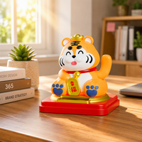 Statue de Tigre Porte-Bonheur Solaire à Main Agitable, Figurine Chinoise de Tigre Porte-Bonheur, Décoration de Bureau Feng Shui avec Logo Personnalisé, Cadeau d'Affaires pour les Fêtes