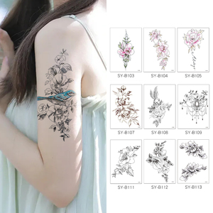 Autocollant de tatouage temporaire personnalisé à petite fleur noire Croquis de corps minimaliste pour femmes pour filles Matériel en papier - Product Image 1