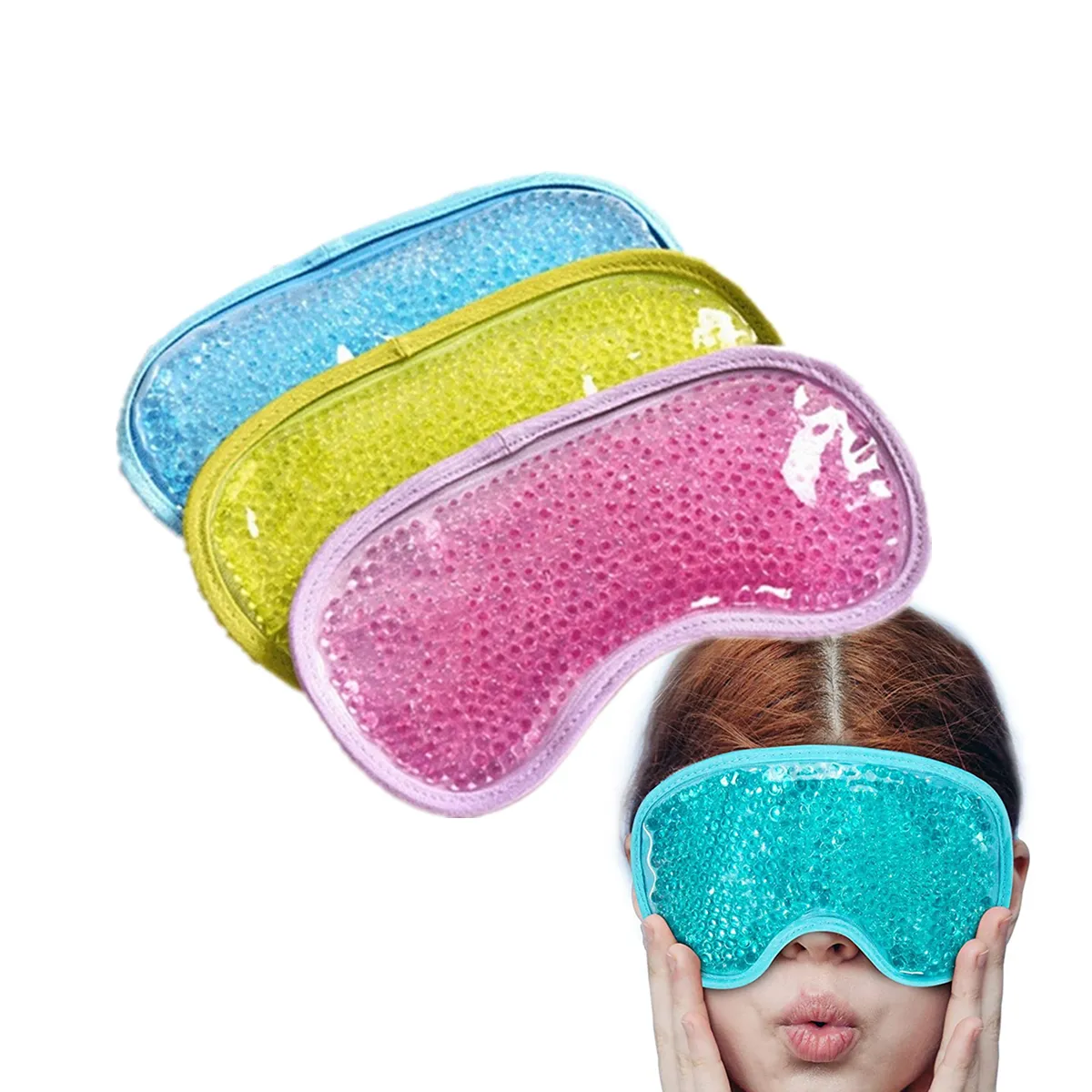 Mascarilla de ojos reutilizable, máscara de ojos con cuentas de Gel de cuidado Personal, caliente o frío, con purpurina de colores