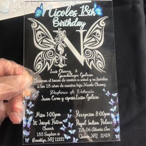 Vente <span class=keywords><strong>en</strong></span> gros de cartes d'invitation de <span class=keywords><strong>mariage</strong></span> <span class=keywords><strong>en</strong></span> <span class=keywords><strong>plexiglas</strong></span> floral et feuille d'or pour fête d'anniversaire - Product Image 3