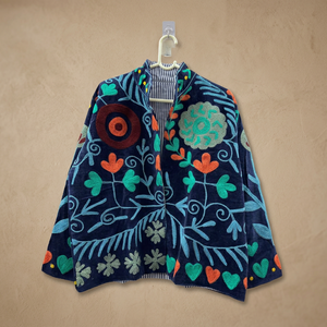 Veste en velours brodée florale pour femme, col châle, manches longues, style bohème, motif fait main, vêtement d'extérieur printanier, vente en gros B2B - Product Image 1