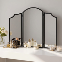 Miroir de coiffeuse noir festonné, miroir de commode à trois faces, miroir pliant classique à 3 voies pour chambre à coucher, vestiaire, salle de maquillage
