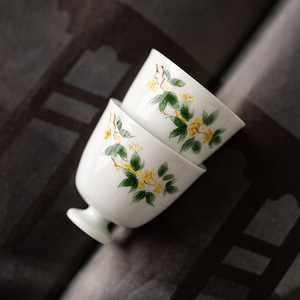 White Porcelain Hand-painted Osmanthus Stem Tea Cup Thin-walled Ceramic Individual Cup Kung Fu Tea Set Master Cup Single Cup - Product Image 1