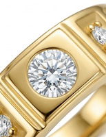 Bague de déclaration pour homme en or massif 14K 18K, large, à trois pierres, avec diamants de laboratoire à taille ronde et nervurés