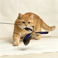 Jouet interactif pour chat d'intérieur, style pêche de luxe, avec fil d'acier rotatif et moulin à vent.