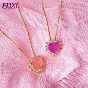 Colgantes coloridos de estilo brasileño, joyería de vidrio chapado en oro de <span class=keywords><strong>18</strong></span> <span class=keywords><strong>K</strong></span>, colgante de corazón, collar - Product Image 2