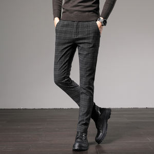 Precio barato Negro Gris Azul Hombres Causal Estilo británico Slim Fit Plaid Check Chino Pantalones para hombres - Product Image 2