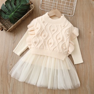 Robe de princesse d'hiver faite à <span class=keywords><strong>la</strong></span> main pour filles, ensemble deux pièces, mode féminine, <span class=keywords><strong>pull</strong></span> de base, veste en <span class=keywords><strong>maille</strong></span>, matériau fait à <span class=keywords><strong>la</strong></span> main, deux pièces - Product Image 2