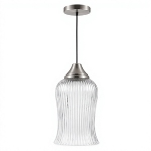 <b>Modern</b> <b>LED</b> Bell Pendant <b>Light</b> with Ribbed Shade and Brushed Metal Finish Middle Size for Kitchen <b>Ceiling</b> Installation - Product Image 1