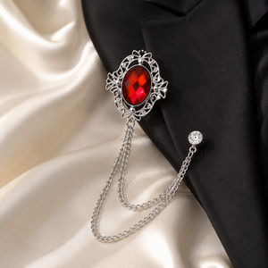 Broche vintage ovale florale ajourée en strass, avec chaîne de cristaux multicolores et pompon, épingle de revers en filigrane pour mariage - Product Image 4