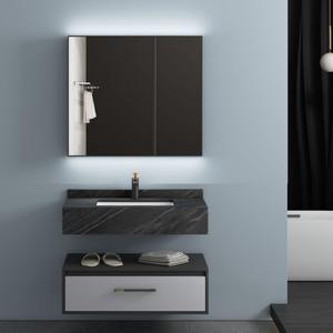 Black rock plate integrated basin industrial style hotel use smart mirror cabinet bathroom cabinet - Product Image 6