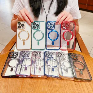 Wholesale Magnetic Plating Clear Phone Case For Apple iPhone 14 13 11 12 Pro 7 8 Plus XR XS Max Mobile Cover