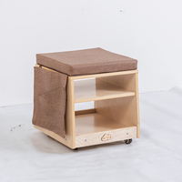 Chaise de rangement pour enfants en bois massif avec coussin, roulettes mobiles et poche latérale, jouet Montessori pour tout-petits