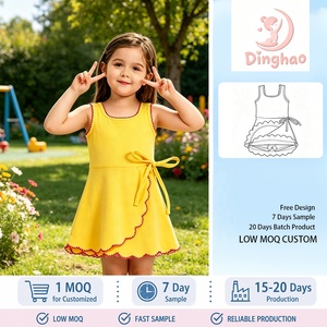 DH ODM Vestito Avvolgente Giallo Sole per Bambine con Dettaglio a Contrasto e Laccetti Laterali, Romper Skort Chic per Bambini - Product Image 1
