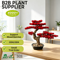 Bonsaï artificiel en pin rouge de 45 cm, faux arbre nuageux rouge avec base pour la décoration de table console, étagère, salle privée de restaurant