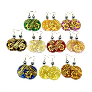 Boucles d'oreilles japonaises en acétate acrylique, piéces, accessoire de mode, bijoux avec fleurs dorées sculptées - Product Image 3