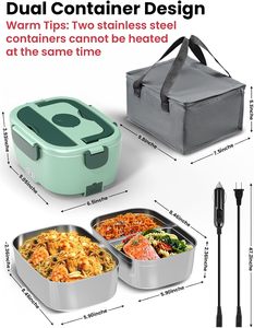 New Luxury 304 Stainless Steel Portable Water-free Electric Dual Tier 2-<b>Compartment</b> 220V Constant Temperature Heating <b>Lunch</b> <b>Box</b> - Product Image 2