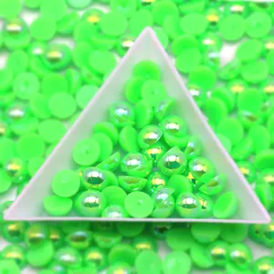 WHATSTONE Peridot Ab Colorful Abs Plastic Flat Pearl Beads Imitation Half Round Pearls For Jewelry Making