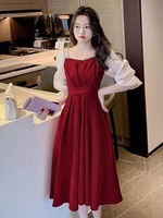 Robe rouge française douce demi-manches pour femmes 2025 été nouvelles robes pour femmes A-ligne