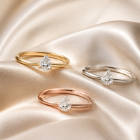 Bague de mariage tendance pour femme en or massif 14 carats avec halo caché, diamant de laboratoire taillé en poire Better Star de 1 à 3 carats, percé au laser, certifié IGI