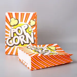 Pochette en papier Kraft à fond plat imprimé, sac d'emballage de pop-corn alimentaire résistant à la graisse
