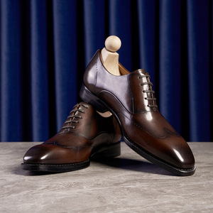 Chaussures habillées formelles pour hommes en cuir véritable italien, bout rond à la mode, lacets, chaussures Oxford britanniques - Product Image 1