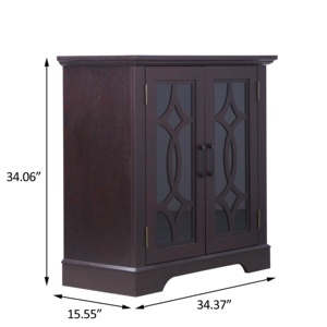 Buffet spacieux de 34,37'' x 15,55'' x 34,06'' avec 2 portes en verre trempé transparent, étagère réglable, en MDF avec finition rouge foncé - Product Image 2