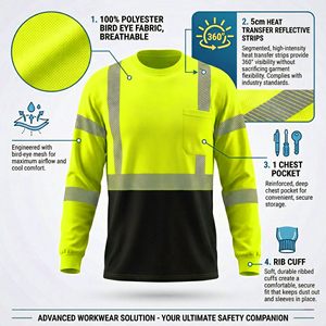 Chemise <span class=keywords><strong>de</strong></span> sécurité réfléchissante haute visibilité à manches longues, vêtements <span class=keywords><strong>de</strong></span> <span class=keywords><strong>travail</strong></span> haute visibilité classe 2, support <span class=keywords><strong>de</strong></span> logo personnalisé pour la construction - Product Image 3