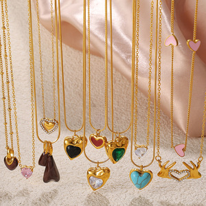 Collier pendentif cœur style européen et américain en acier inoxydable plaqué or 18 carats, bloc de couleur irrégulier, bijoux pour femme, cadeau - Product Image 1