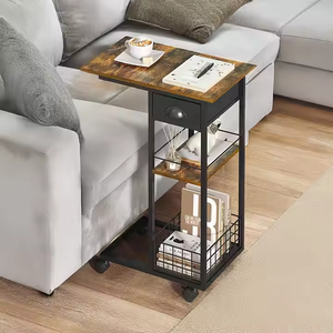 Bàn cuối có ngăn kéo hình chữ C có thể điều chỉnh chân/bánh xe có ngăn đựng đồ trong phòng khách-Thiết kế hiện đại Khung kim loại - Product Image 3