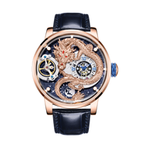 Montre automatique HANBORO 3D Rose Gold Dragon Skeleton pour homme, luxe, verre cristal ciel étoilé, acier inoxydable, cuir premium
