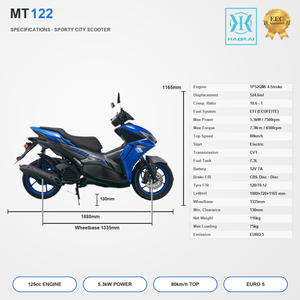 Scooter à essence 125cc au design sportif, norme Euro 5, moteur 4 temps EFI, avec frein à disque CBS pour adultes, idéal pour les trajets urbains - Product Image 3