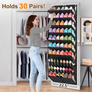 Organisateur de chaussures à suspendre sur la porte, 40 poches, noir, rangement suspendu pour placard, avec poches transparentes - Product Image 2