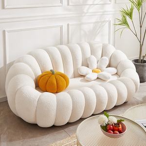 Fauteuil Tatami Moderne de Luxe Blanc pour Chambre et Balcon, Design Citrouille en Laine d'Agneau, Rembourrage en Mousse, Revêtement en Tissu - Product Image 5