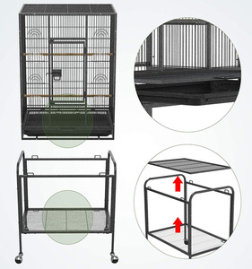 Cackatiel-jaula de hierro forjado para loros, canario, Pinzón, Lovebird, palomas, Quaker, color gris, Soporte rodante - Product Image 4