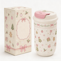Mugs de voyage isothermes côtelés en acier inoxydable rose mignon de 270 ml/380 ml/12 oz, personnalisables en gros, pour cadeaux de Noël et fêtes