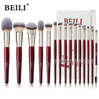 Ensemble de 15 pinceaux de maquillage de couleur rouge, pinceaux de mélange, maquillage de luxe, étiquette privée personnalisée, logo personnalisé, fond de teint, fard à paupières
