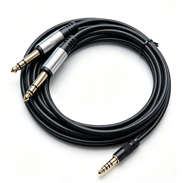 DC4.4Male 5 Pin to Dual DC6.35 Female Stereo One Into Two PVC Jacket HIFI Balanced Audio Cable Mixer Connection Cable
