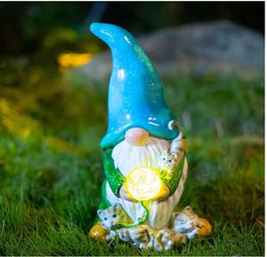 Giardino Ornamento Luce Solare Patio Gnomes Giocare con I Gatti In Resina Yard Nano <span class=keywords><strong>Figurine</strong></span>