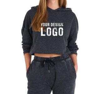 Sudadera Corta Informal de Calle para Mujer, Holgada, de Algodón Grueso, Personalizada, Deportiva, Lavada - Product Image 1