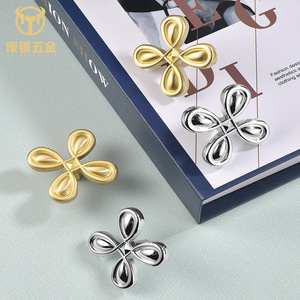 Furniture Handle Four Leaf Clover Shape Brass Drawer Wardrobe Knob Gold Silver Minimalist Design - Product Image 1
