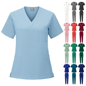 Unisex Scrub Suit Set Moisture Wicking V-Neck Short Sleeve Hospital Uniforms For Men And Women Split Design S To XXL - Product Image 1